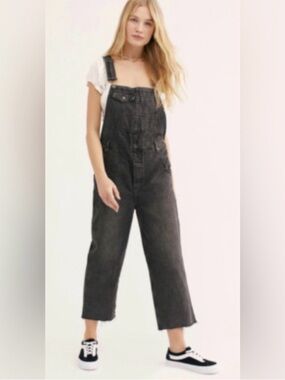 We the Free x Free People Vintage Black Wash Denim Overalls Baggy Boyfriend 28